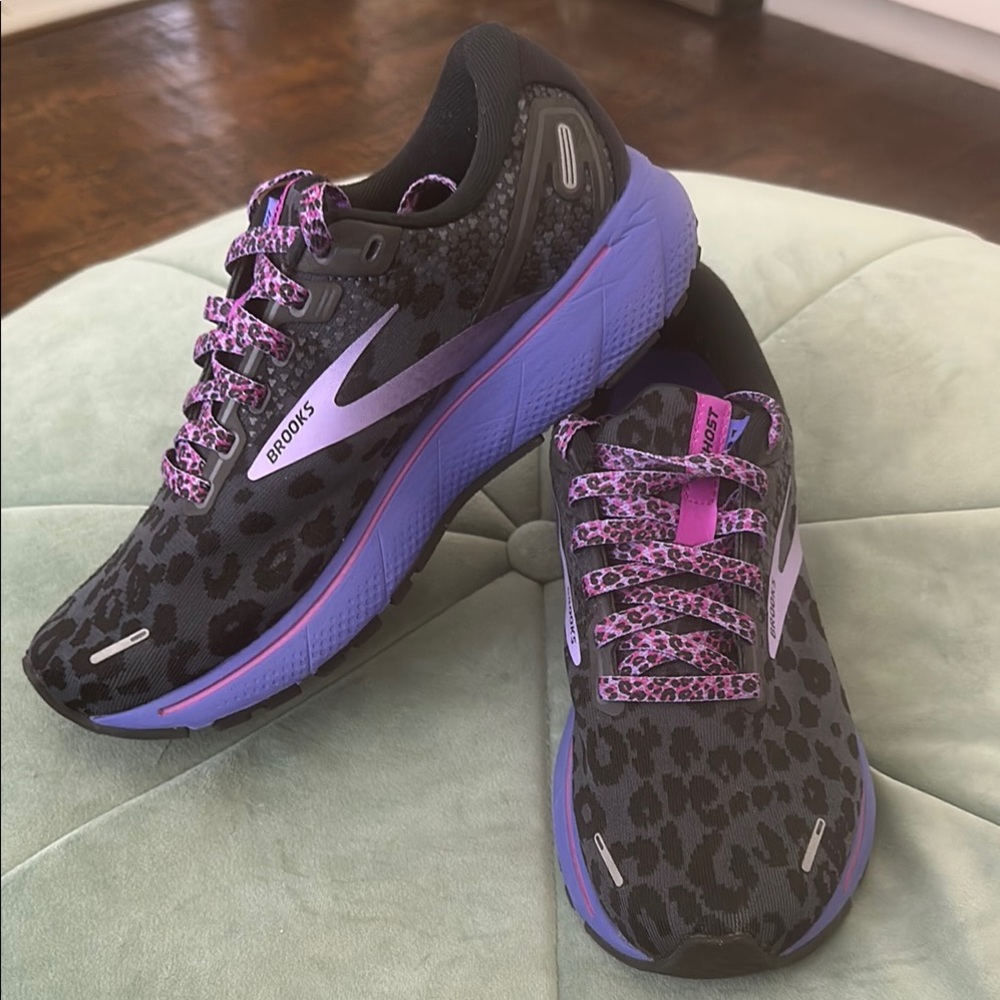 Brooks Ghost Purple, Gray, Pink and Black Leopard Athletic Shoes - Size 7